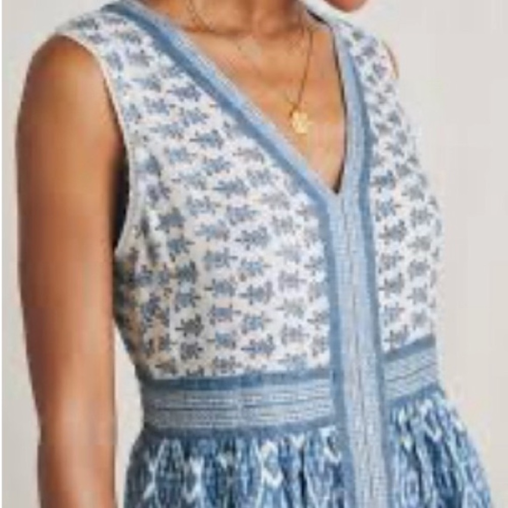 Faherty Macey Blue Clara Ikat Linen Dress